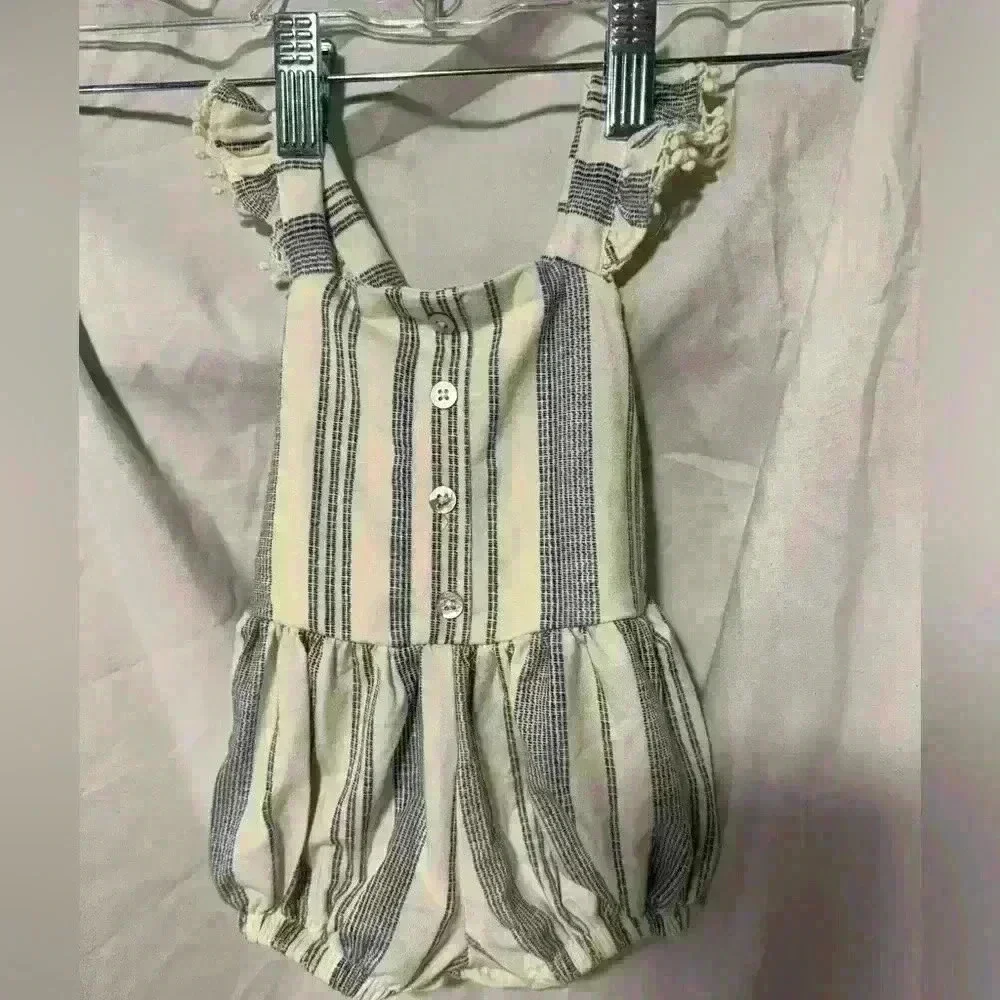 Jessica Simpson blue and cream romper 0-3m EUC